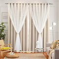 Star Double Layer Blackout Curtains for Bedroom & Kids, Cute, 108 Inches Long, 2 Panels Set, Beige, 42 X 108 Inches