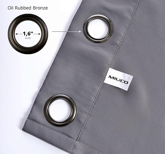 MIUCO 1 Pair Thermal Insulated Grommet 52-Inch-by-95-Inch Blackout Window Curtain Panels with 2 Tie Backs, Dark Grey