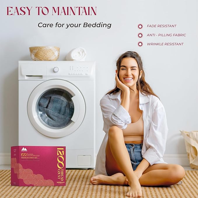 Mayfair Linen 100% Egyptian Cotton Full Size Bed Sheets - Luxury 1200 High Thread Count Egyptian Cotton Sheets Full Size Bed Set (4 PC, Beige), Soft, Cooling, 17" Deep Pocket Sateen Weave Bedding