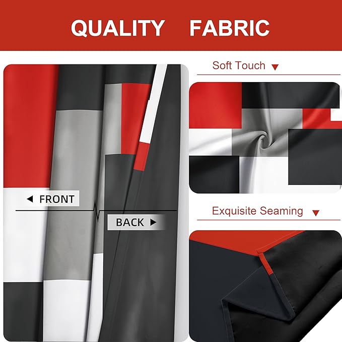 Red Black 100% Blackout Curtains 45 inch Length 2 Panels Set White Grey Modern Abstract Geometric Drapes for Kitchen Black Out Curtains Insulated Room Darkening Small Window Curtains, 42Wx45L