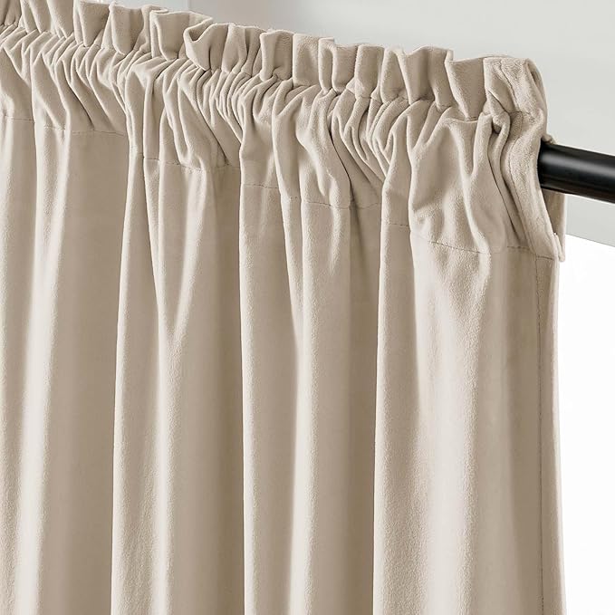 Lazzzy Velvet Blackout Curtains Thermal Insulated Room Window Drapes Super Soft Luxury Curtains for Living Room Bedroom Rod Pocket 2 Panels, Beige, 52" W x 120" L