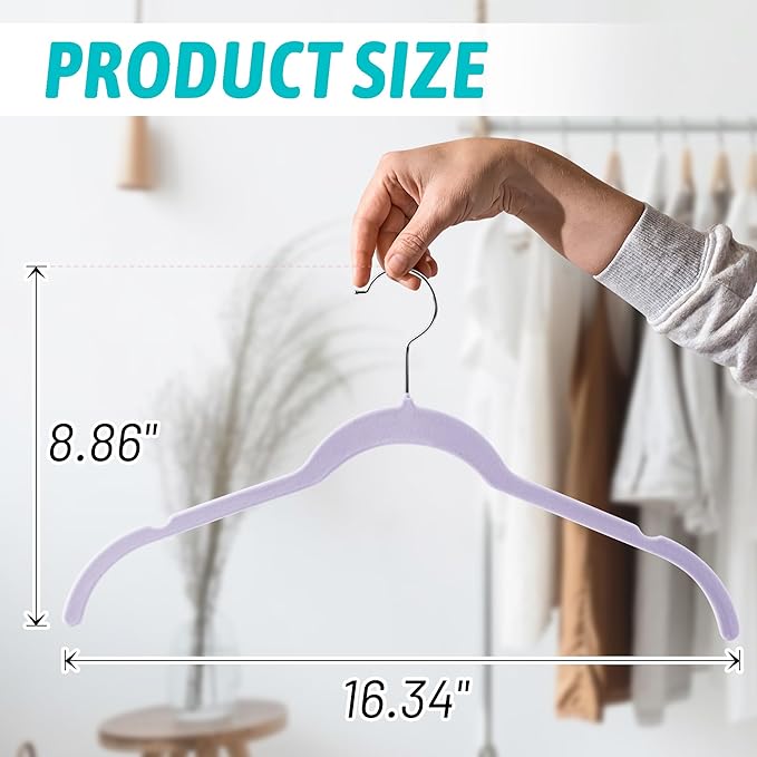 Velvet Hangers 50 Pack – Slim Non-Slip Flocked Hangers with 360° Swivel Hook, Space-Saving Closet Organizer for Dresses, Coats, Blouses(Purple)
