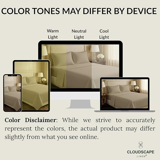 Cloud Scape Linen 100% Egyptian Cotton Sheets Twin Size, 3 Pieces Luxury Bedding Set, 400 Thread Count,Hotel Quality, Silky Soft, Breathable and Durable, Deep Pockets up to 15, Taupe