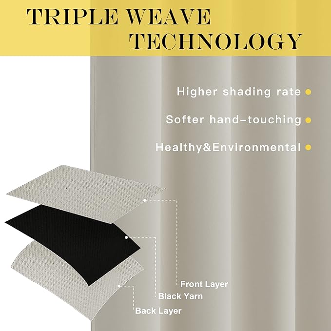 NICETOWN Blackout Natural Curtain for Living Room - Thermal Insulated Solid Grommet Sound Reducing Energy Saving Window Drape for Bedroom/Dining Room, 1 Panel, W52 x L84