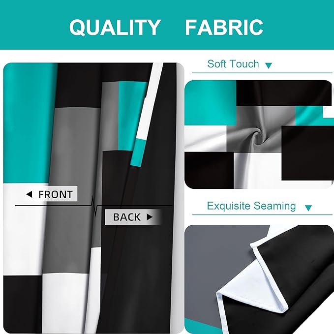 Teal/Turquoise 100% Blackout Curtains for Bedroom 63 inch Length 2 Panels Set Black White Grey Modern Abstract Geometric Black Out Curtains Room Darkening Window Drapes for Living Room, 52Wx63L