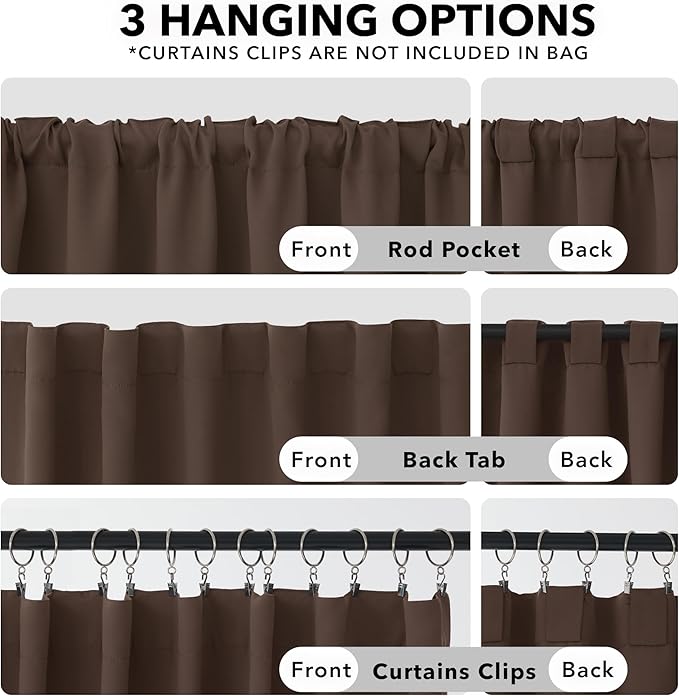 Deconovo Blackout Curtains, Thermal Insulated, W52 x L95 2 Panels, Back Tab, Machine Washable, Room-Darkening Drapes for Bedroom/Living Room Brown