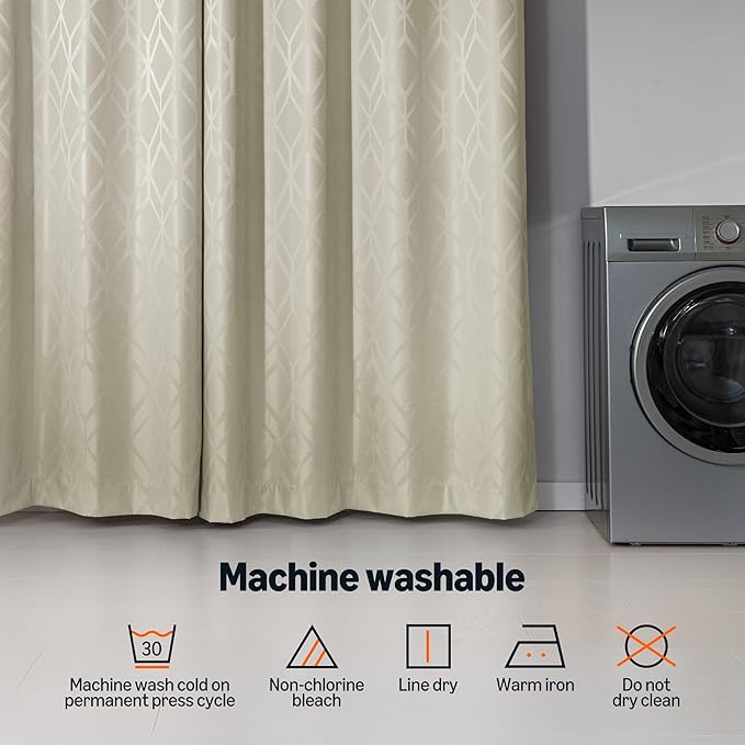 Amazon Basics Jacquard 2-Piece 100% Blackout Curtains, Living Room and Bedroom Drapes, Thermal Insulated Window Treatment, 52"x72", Beige