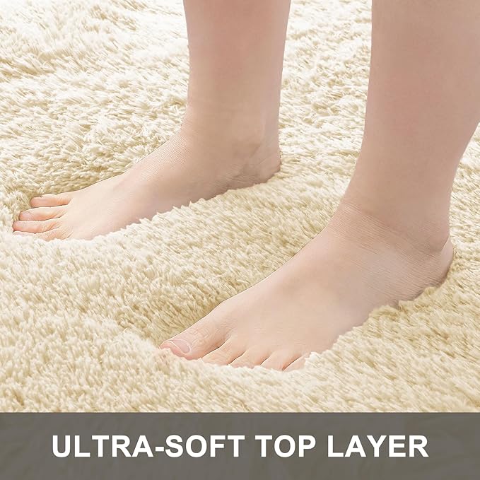 OLANLY 2x6 Machine Washable Runner Rugs for Hallway, Soft Fluffy Shaggy Bedside Rugs for Bedroom, Living Room, Indoor Floor Carpet for Kids Girls and Boys, Home Decor Aesthetic, Cream