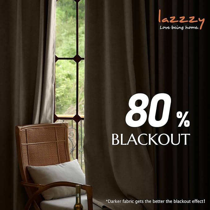 Lazzzy Cream Velvet Curtains 108 Inches Long Blackout Thermal Insulated Room Darkening Lined Curtain Drapes Back Tab Window Treatments for Bedroom Living Room 2 Panels,52 x 108 Inch, Latte