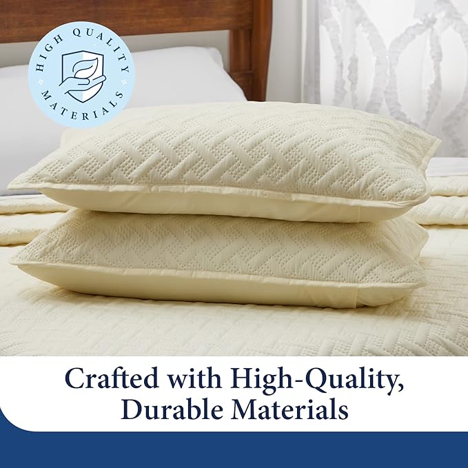 Cosy House Collection Luxury Rayon Derived from Bamboo 3-Piece Quilt Set - Ultra Soft Quilted Coverlet Bedspread - Classic Weave Stitch - Includes Quilt and 2 Pillow Shams (King/Cal King, White)
