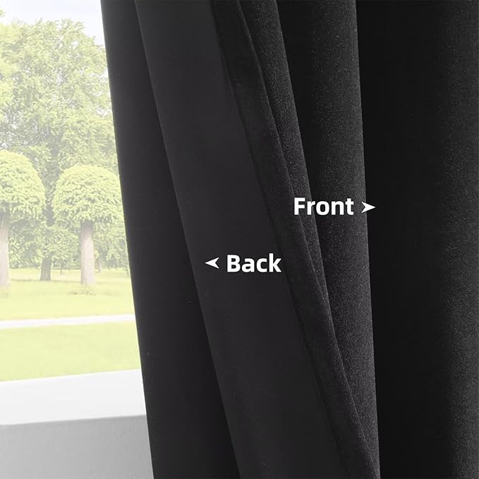 Joydeco Black Velvet Curtains 84 inch Length 2 Panels, Luxury Blackout Rod Pocket Thermal Insulated Window Curtains, Super Soft Room Darkening Drapes for Living Dining Room Bedroom,W62 x L84 inches