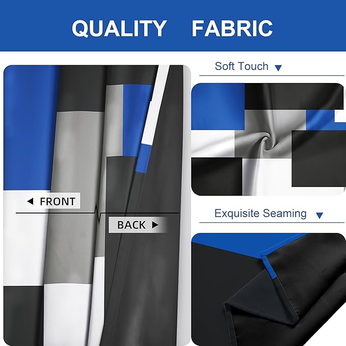 Royal Blue 100% Blackout Curtains for Bedroom 63 inch Long 2 Panels Set Navy Blue Modern Abstract Black Out Curtains Black Grey Insulated Room Darkening Window Drapes for Living Room, 52Wx63L