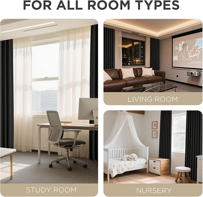 Joydeco Linen Blackout Curtains for Bedroom - 100% Light Blocking 1 Panels, Black Drapes 100" W x 120" L, Thermal Insulated Room Darkening Curtains for Living Room, Rod Pocket & Back Tabs