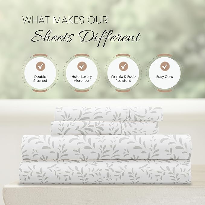 Linen Market 4 Piece King Size Sheets (Gray Vines) - Sleep Better Than Ever with These Ultra-Soft & Cooling King Sheets for Your King Size Bed - Deep Pocket Fits 16" Mattress