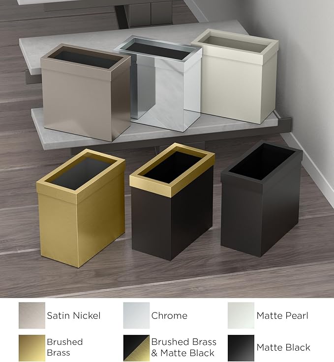 Gatco Modern Rectangle Wastebasket, Matte Black - Stainless Steel Trash Can with Removable Lid, Leakproof, 3 Gallon Capacity for Bathroom, Bedroom, Kitchen, or Office