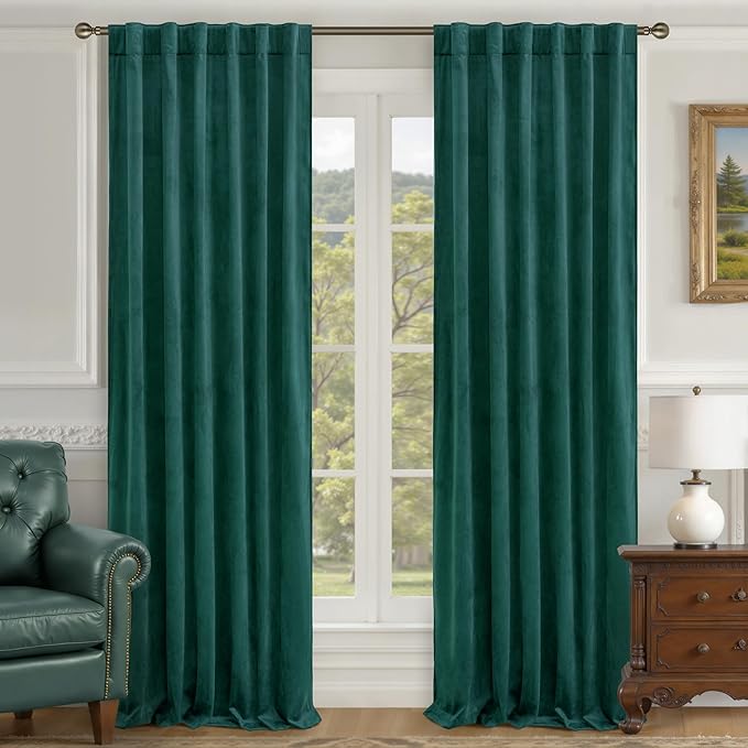 LAMIT Teal Velvet Curtains 120 Inch Length for Living Room, Thermal Insulated Room Darkening Drapes Luxury Privacy Protected Back Tab and Rod Pocket Panels for French Door, 2 Panels, 52 x 120 Inch