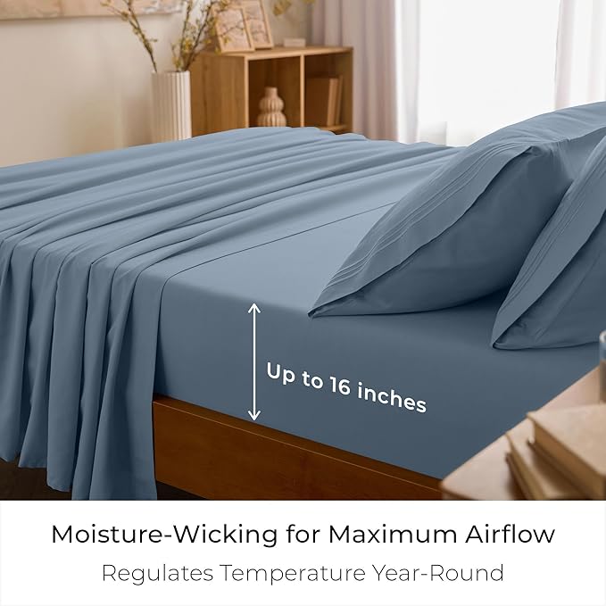 Mellanni King Sheet Set - 6-Piece Iconic Collection Bedding, (Including 4 Pillowcases), 16-Inch Deep Pocket, Easy Care, Extra Soft, Cooling Sheets, Brushed Microfiber - Blue Hydrangea
