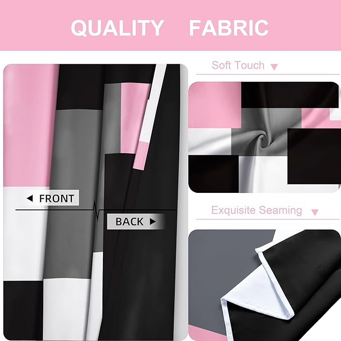 Pink 100% Blackout Curtains for Bedroom 63 inch Length 2 Panels Set White Grey Modern Abstract Geometric Black Out Curtains Insulated Room Darkening Window Drapes for Girls Living Room, 52Wx63L