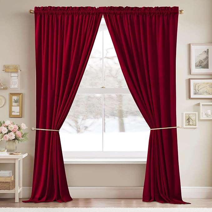 StangH Luxury Red Velvet Curtains - Extra Long 108-inch Heat & Light Reducing Thick Heavy Duty Velvet Drapes with Rod Pocket for Large Window/French Door/Christmas, 52 x 108 inches, 2 Pieces