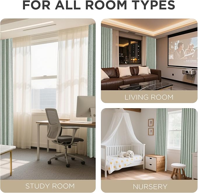 Joydeco Blackout Curtains for Bedroom - 100% Light Blocking 2 Panels Sage Green Drapes 37" W x 96" L, Thermal Insulated Room Darkening Curtains, Linen Textured for Living Room, Rod Pocket & Back Tabs