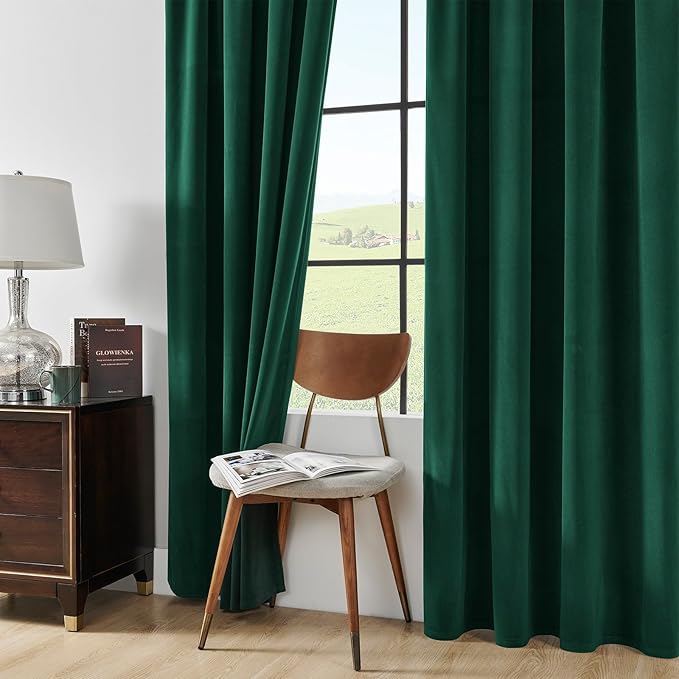 Joydeco Dark Green Velvet Curtains 84 Inches Length, Grommet Curtains 2 Panels, Thermal Insulated Privacy Room Darkening Window Drapes for Bedroom Living Room Home Theatre (52Wx84L)