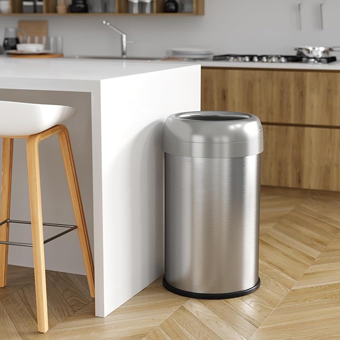 iTouchless 13 Gallon Dual-Deodorizer Trash Can and Recycle Bin Stainless Steel Commercial Grade, Large 10 Inch, Home, Restaurant, Restroom, Office, Open Top, Round
