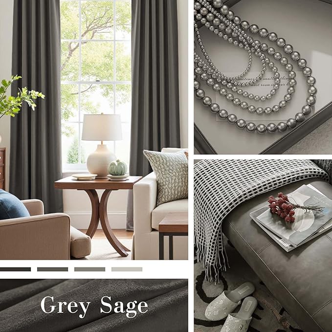 Lazzzy Velvet Blackout Curtains Thermal Insulated Room Window Drapes Super Soft Luxury Curtains for Living Room Bedroom Rod Pocket 2 Panels, Grey, 52" W x 90" L