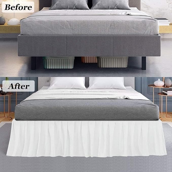 Rajlinen Ruffled Bed Skirt King, 18 Inch Drop Dust Ruffle with Split Corners, 100% Microfiber Bedskirt with Platform, Three-Sided Coverage Ruffled Gathering Design, Light Blue