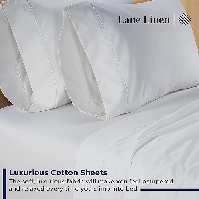 LANE LINEN 600 Thread Count 100% Cotton Split King Sheets Set for Adjustable Beds, 15" Deep Pocket Soft & Comfy Sustainably Produced Split King Sheet, Naturally Cooling Cotton Sheets -White