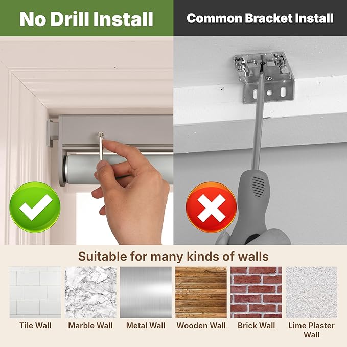 HESTIA No Drill Cordless Blackout Roller Shades Screwless Waterproof Shower Window Blinds, Auto-Retraction Easy Install Blind for Bathroom/Kitchen/Office/Exterior, Grey, 36" W x 54" H