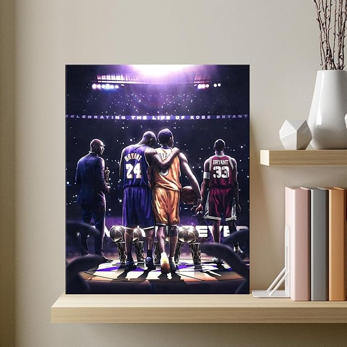 Kobe Bryant Legacy Canvas Wall Art Print Poster, Iconic Inspirational Sports Picture Artwork, Motivational Mamba Mentality Painting Wall Decor for Office Gym Home Living Room Bedroom, Framed 16x20inch
