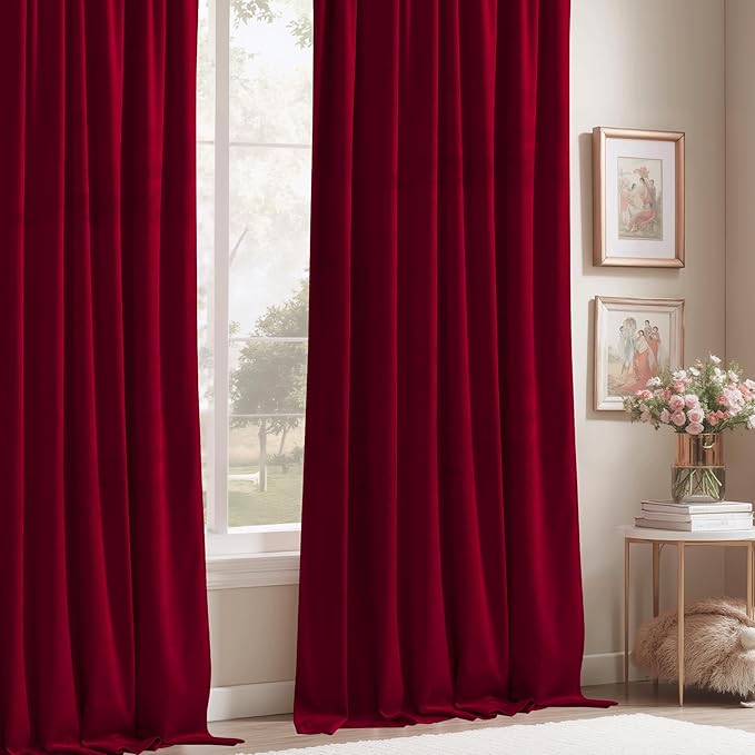 StangH Red Curtains for Living Room 42 inch Width Velvet Privacy Doorway Curtains Thermal Insulated Soundproof Drapes for Dining Room/Bedroom/Theater, W42 x L96, 2 Panels