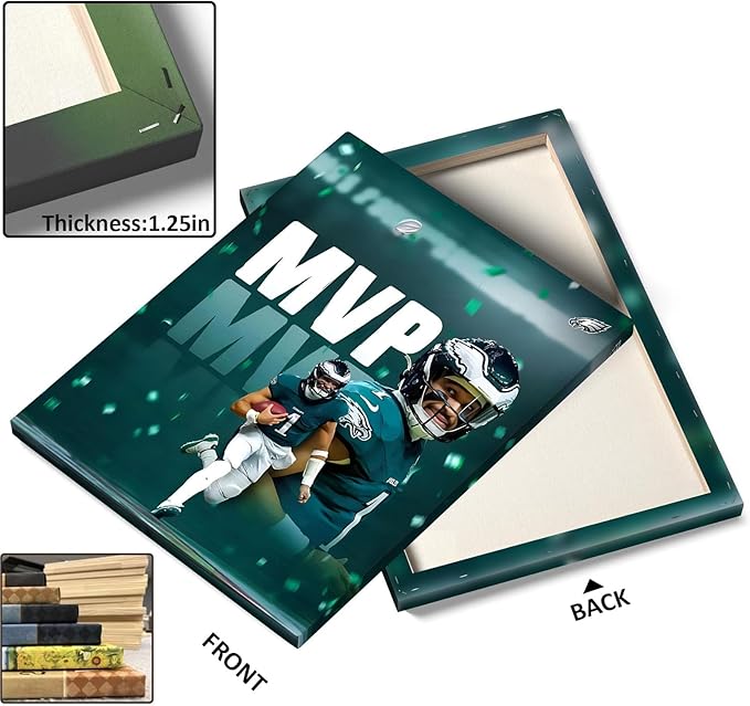 B.B.F MAKE 2025 Super Canvas Bowl Wall Art Champions MVP Hurts Canvas Wall Decor Eagles Poster Print Philadelphia Sports Star Picture Gift Modern Bedroom Living Room Home Decoration, Framed 20x24inch