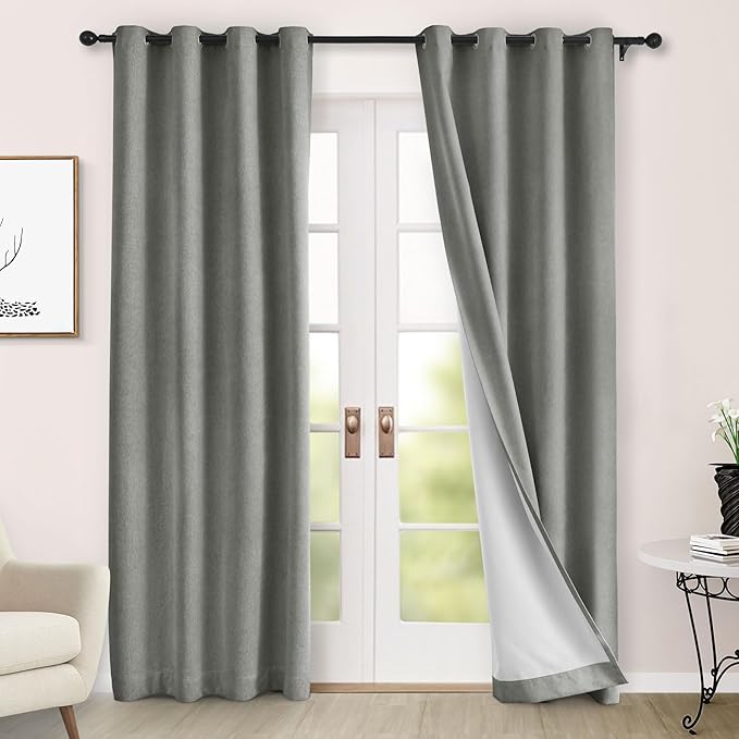 Macochico 100% Blackout Chenille Curtains Thermal Insulated Noise Reducing Velvet Draperies for Living Room Bedroom Hotel Rock Grey Blackout Curtains Grommet Top with Tieback 84" Wx84 L 1 Panel
