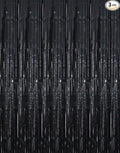 GOER 3.2 ft x 9.8 ft Metallic Tinsel Foil Fringe Curtains Party Photo Backdrop Party Streamers for Halloween,Birthday,Graduation,New Year Eve Decorations Wedding Decor (3 Packs,Black)