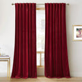 RYB HOME Red Velvet Curtains 100 inches, Back Tab Soft Fabric Room Darkening Thermal Insulated Luxurious Home Decor Curtains for Living Room Bedroom, W 52" x L 100", 2 Panels Set