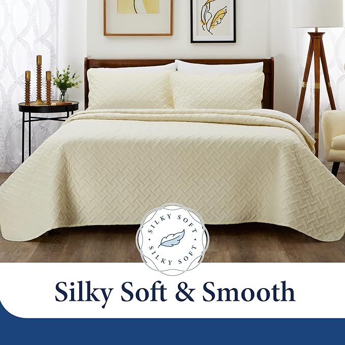 Cosy House Collection Luxury Rayon Derived from Bamboo 3-Piece Quilt Set - Ultra Soft Quilted Coverlet Bedspread - Classic Weave Stitch - Includes Quilt and 2 Pillow Shams (Full/Queen, Navy Blue)