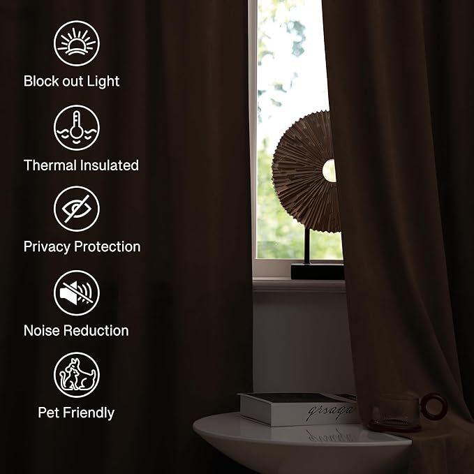 StangH Brown Velvet Curtains 84 inches Elegant Home Decor Blackout Thermal Insulated Soundproof Drapes for Bedroom Large Window/Living Room, W52 x L84, 2 Panels