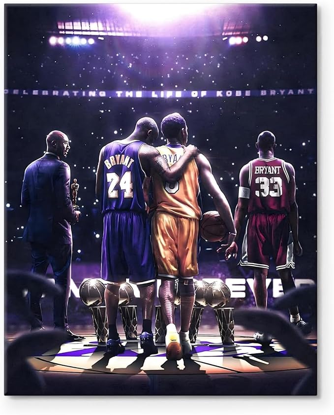 Kobe Bryant Legacy Canvas Wall Art Print Poster, Iconic Inspirational Sports Picture Artwork, Motivational Mamba Mentality Painting Wall Decor for Office Gym Home Living Room Bedroom, Framed 20x24inch