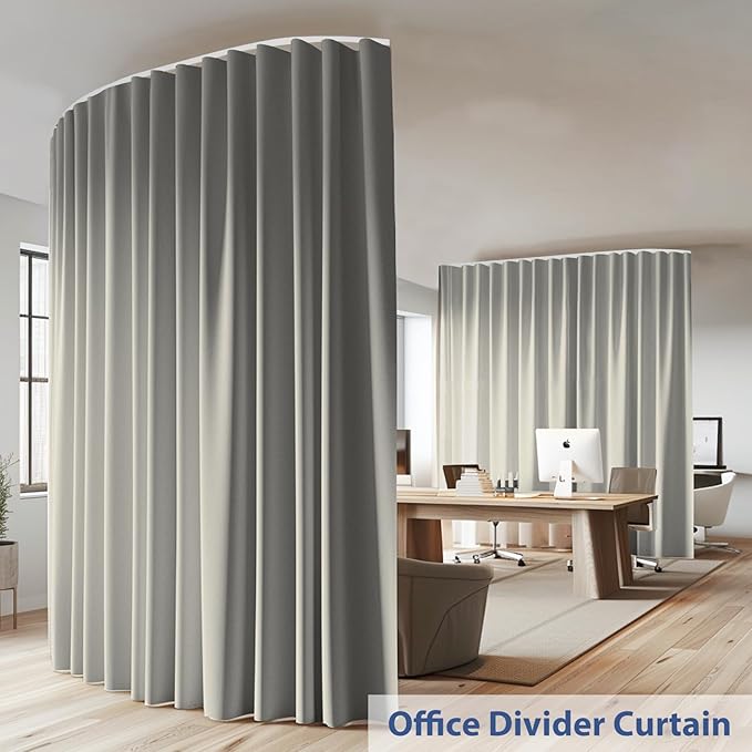 Room Divider Ceiling Mounted Curtains Track Sets Extra Wide Blackout Curtain Flexible Tracks for Bedroom Privacy Partition Separator, 1 Panel Light Grey Drape and White Rail, W12.5 x H9ft