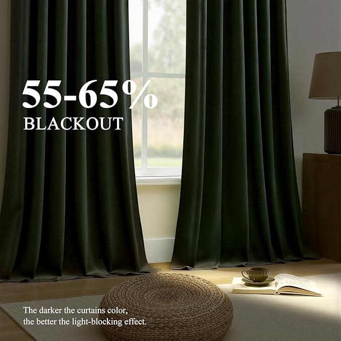 Sage Green Velvet Curtains for Bedroom, Thermal Insulated Room Darkening Luxury Blackout Curtains 90 Inches Long Back Tab Rod Pocket Window Drapes for Living Room Nursery, W52 x L90, 2 Panels