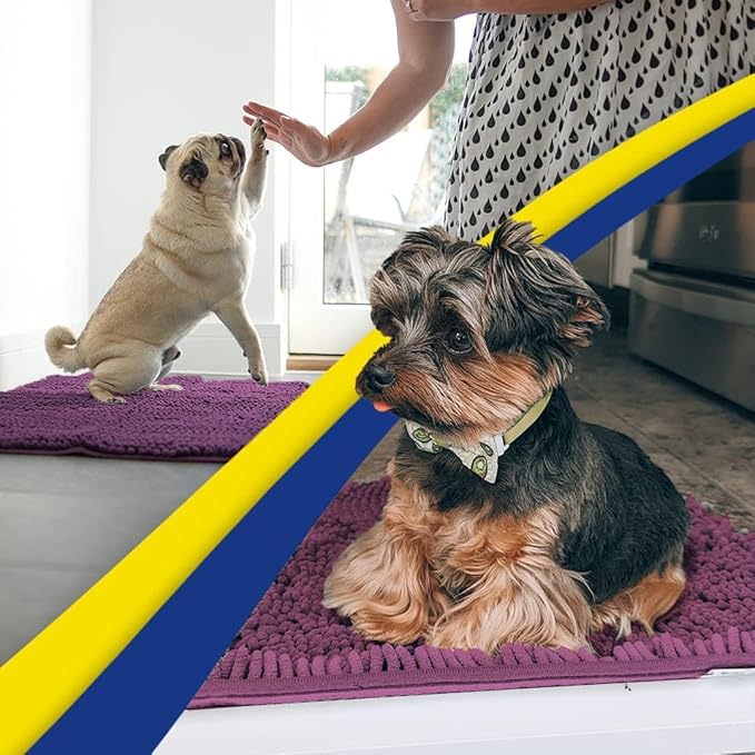 Muddy Mat® | Super Absorbent Door Mat Indoor, Microfiber Quick Dry Chenille Entryway Rug, Non-Slip Front Door Mat, Indoor Mats for Entryway, Machine Washable Pet Rug, Dark Purple 24" x 96"