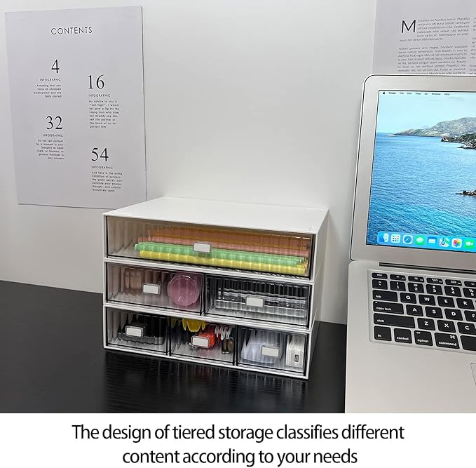 Desk Drawer Organizer, Stackable Office Supplies Storage Drawer, Plastic Desk Organizer For Stationery (Blue, 1 Compartment)