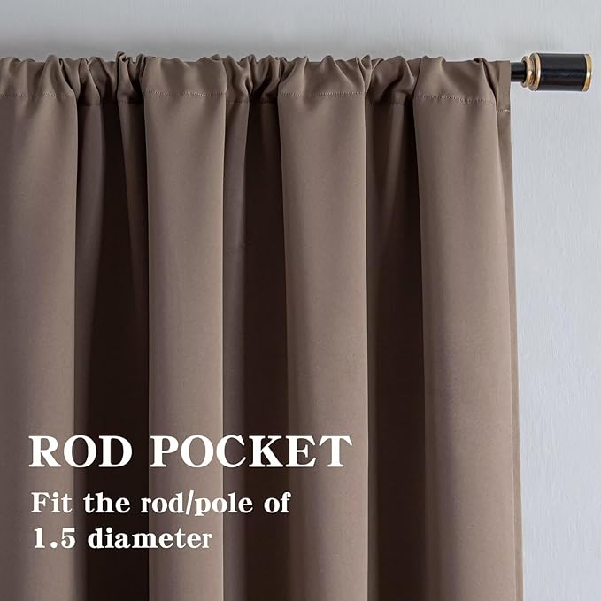 Blackout Curtains 72 Inch Length 2 Panels Set, Black Out Curtains for Bedroom 72 Inch Long, Rod Pocket Energy Saving Room Darkening Drapes for Living Room Window Khaki(W52 x L72)