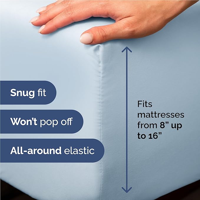 Full 6 Piece Sheet Set - Cooling, Comfy & Breathable - Hotel Luxury Bedding, Includes Fitted Sheet for Women, Men, Kids and Teens - 1 Flat, 1 Fitted Sheet, 4 Pillowcases with Deep Pockets - Sky Blue