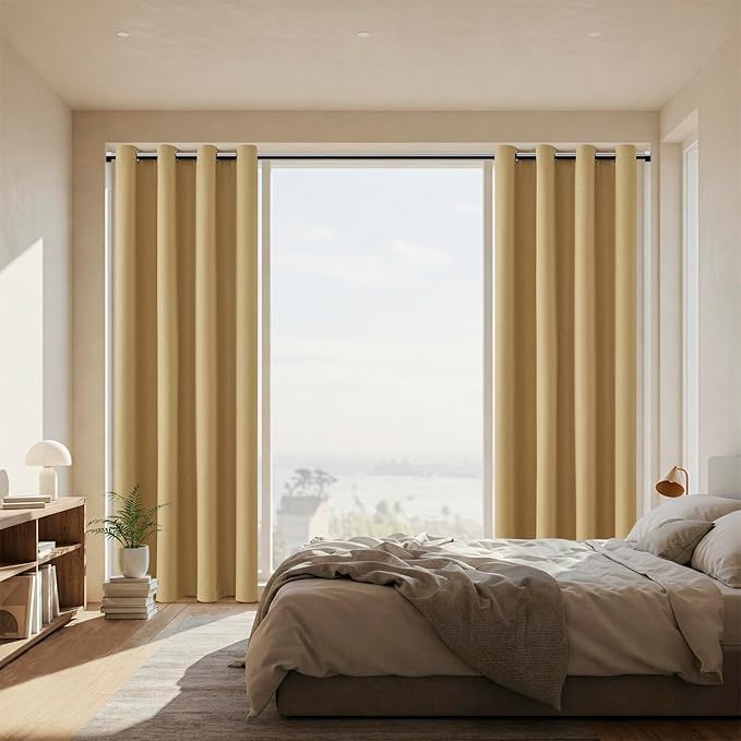 ChrisDowa 100% Blackout Mustard Yellow Solid Curtains 96 Inches Long 2 Panels for Bedroom Living Room,Farmhouse Room Darkening Thermal Insulated Soundproof Grommet Top Window Treatment Drapes,52x96