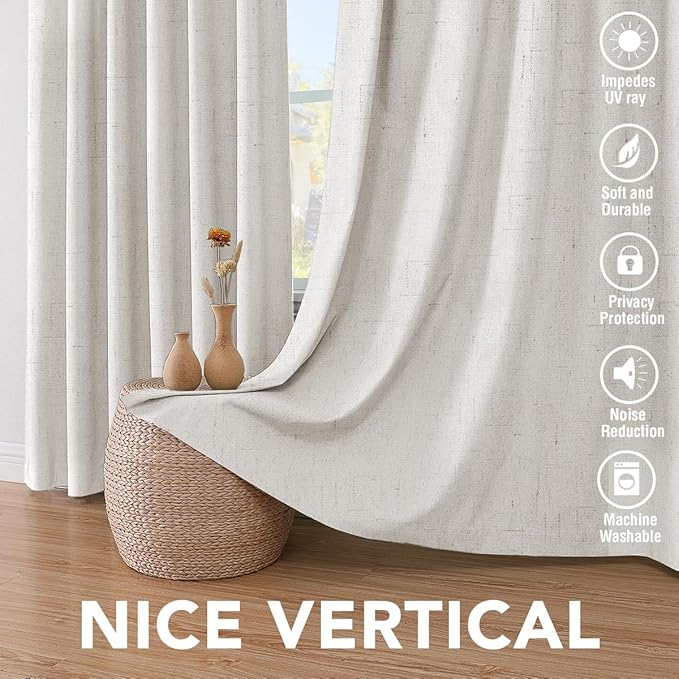 H.VERSAILTEX 100% Blackout Curtains Ivory, Linen Blackout Curtains 96 inch Curtains 2 Panel Set, Elegant Curtain for Bedroom Grommet Drapes Window Curtains Living Room Drapes