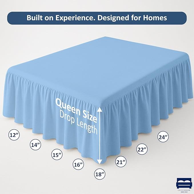 Cottingon Bed Skirt Queen 24" Drop with Split Corners, 100% Microfiber Soft and Stylish, Dust Ruffle with Platform, Light Blue