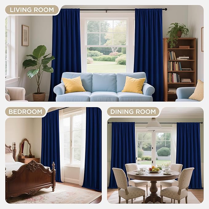 Joydeco Royal Blue 100% Blackout Curtains 84 Inch 2 Panels, Luxury Thermal Royal Blue Velvet Curtains for Bedroom Living Room, Soundproof Blackout Window Drapes, Rod Pocket & Back Tab (52W x 84L)