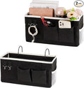 Ozzptuu Bedside Storage Caddy/Bedside Hanging Storage Bag for Headboards Bunk Beds Dorm Rooms Book Phone Magazine Holder (2PC Black)
